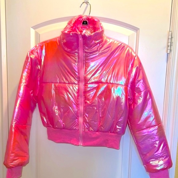 New Pink Puffer Crop Jacket - Picture 1 of 8